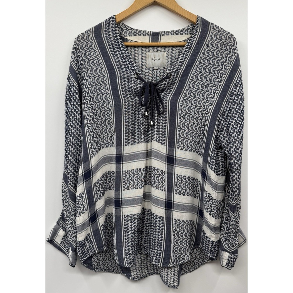 Rails x Anthropologie LILY YARN-DYED Sapphire Jacquard Blue Baja Top SM Hippie - Picture 2 of 9